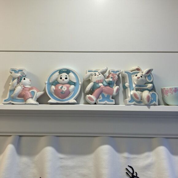 Homco Burwood Wall Plaques Set Bunnies Vintage Nursery Wall Decor 1970s Plastic - Picture 5 of 11